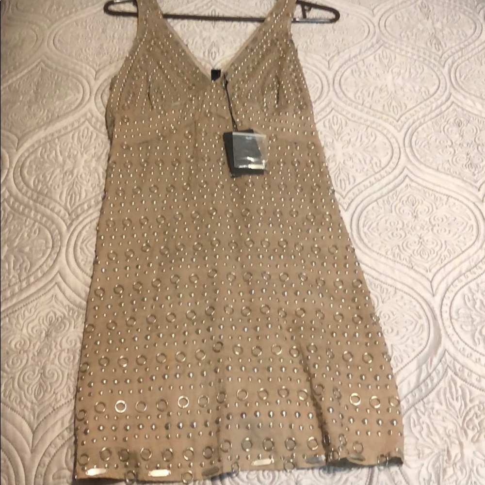 NWT Sheri Bodell Nude metal detail dress S